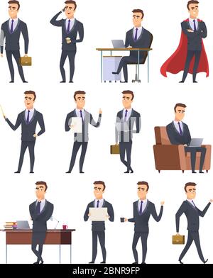 Pose des personnages professionnels. Professionnels hommes managers travaillant assis tenant des objets d'affaires les gens action posent des images vectorielles Illustration de Vecteur