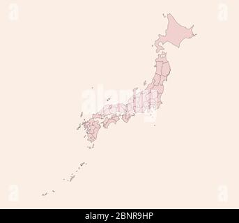 Japon carte politique provinces mises en évidence. Vecteur de fond rose vintage. Idéal pour les concepts d'entreprise, les arrière-plans, la toile de fond, la bannière, l'affiche, Illustration de Vecteur