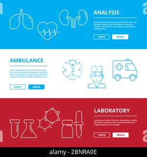 Bannières Web médicales. Illustrations de soins médicaux médecin hôpital médicaments vecteurs symboles isolés Illustration de Vecteur