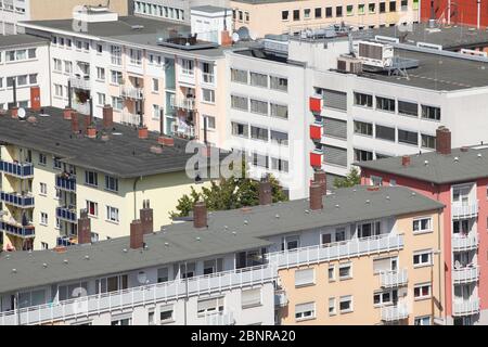 Gratte-ciel BCE et appartements modernes monotones, Francfort-sur-le-main, Hesse, Allemagne, Europe Banque D'Images