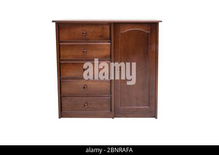 Commode en bois isolé sur fond blanc Banque D'Images