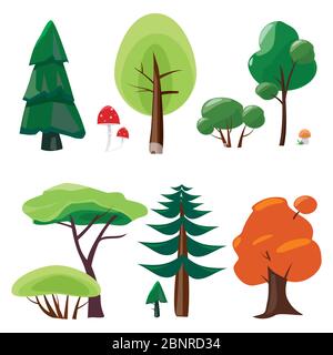 Collection nature elements. Jeu ui ensemble de plantes pierres arbres mousse nature vecteur symboles de dessin animé isolés Illustration de Vecteur