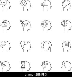 Icône Mind. Créativité personnalité leadership pleine conscience tête vecteur symboles ligne mince Illustration de Vecteur