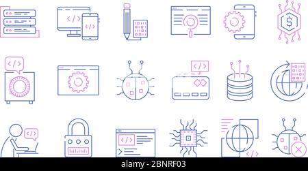 Icône du programmateur. JavaScript codeur bug fix logiciel ordinateur expert programme langage vecteur symboles colorés Illustration de Vecteur