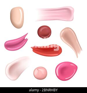 Frottis de crème de peinture. Cosmétiques éclaboussures et gouttes hydratant femmes vernis ongles vecteur maquillage réaliste collections Illustration de Vecteur