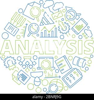 Concept de gestion des données. Symboles d'analyse de données dans la forme de cercle stratégie d'entreprise graphiques vecteur thin Icon collection Illustration de Vecteur