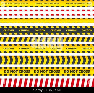 Bande de mise en garde. Messages de danger ou d'attention sécurité police scène de crime signes vecteur modèle Illustration de Vecteur