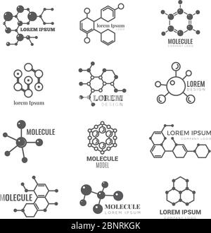 Logo moléculaire. Chimie molécule d'adn structure scientifique atome marque vecteur concept Illustration de Vecteur