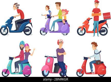 Homme à moto. Scooter de vélo rapide pour livraison de pizza ou de la nourriture les voyageurs couple conduire mobyled images vectorielles Illustration de Vecteur