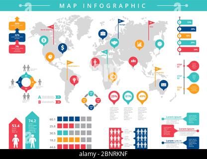 Infographie mondiale. Modèle d'infographie de vecteur de population de personnes pour la présentation d'entreprise Illustration de Vecteur