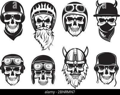 Casque bandana crâne. Symboles rock de motards tatouage images noir vecteur Illustration de Vecteur