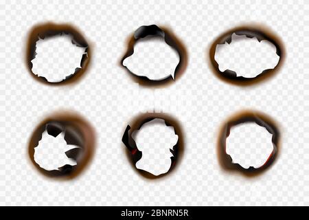 Faire brûler les trous de papier. Modèle vectoriel en carton ancien et papier blanc endommagé par le feu Illustration de Vecteur