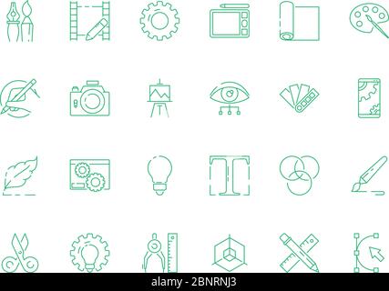 Icône Outils de conception. Graphisme web design typographie instruments d'art créatifs pour artistes et designers symboles fins vectoriels Illustration de Vecteur