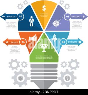 Infographie sur les ampoules. Modèle de conception commerciale avec silhouette de vecteur d'ampoule d'idée Illustration de Vecteur