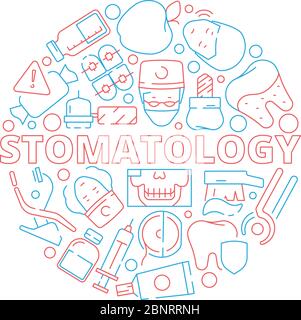 Jeu d'icônes dentaires. Forme de cercle avec stomatologie dents facettes orthodontiques symboles concept vectoriel Illustration de Vecteur