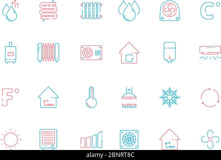 Icônes de refroidissement. Chauffage à domicile symboles de conditionnement ventilation vecteur de service des images fines colorées Illustration de Vecteur