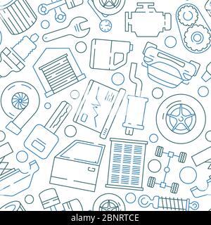 Modèle de service de voiture. Radiateur de moteur mécanique pièces et outils automobiles vector fond sans couture Illustration de Vecteur