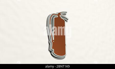 extincteur d'un point de vue sur le mur. Une sculpture épaisse en matériaux métalliques de rendu 3D Banque D'Images