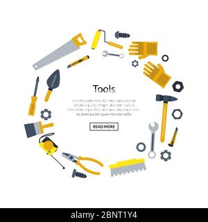 Outils de construction à plat vectoriels en forme de cercle avec place pour l'illustration de texte Illustration de Vecteur