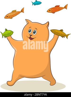 Dessin animé chat et poisson Illustration de Vecteur