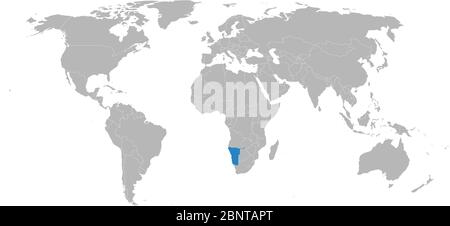 La Namibie est surlignée en bleu sur la carte du monde. Pays africain. Idéal pour les concepts d'entreprise, les arrière-plans, le fond, l'affiche, le graphique, la bannière, l'étiquette, l'autocollant Illustration de Vecteur