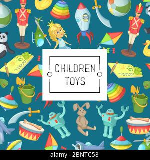 Dessin animé vectoriel enfants jouets arrière-plan avec place pour l'illustration de texte Illustration de Vecteur