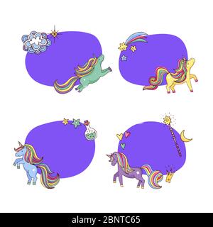 Illustration des licornes magiques dessinées à la main et des étoiles Illustration de Vecteur