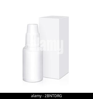 compte-gouttes en plastique blanc et carton isolés sur fond blanc Banque D'Images