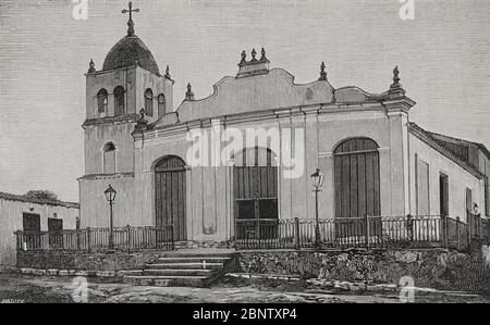 Isla de Cuba. Santiago de Cuba. Parroquia de la Santisima Trinidad. Grabado por Matute. La Ilustración Española y Americana,22 de julio de 1898. Banque D'Images