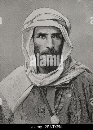 Pierre-Paul Savorgnan de Brazza (1852-1905). Explorador y navegante francés de origen italiano. Grabado. El Congo y la Creación del Estado Independiente de este nombre. Historia de los Trabajos y Exploraciones Verificados, por Enrique M. Stanley. Editada en Barcelona, hacia 1890. Espagne. Banque D'Images