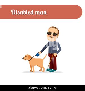 Icône vecteur personne désactivée. Homme aveugle avec chien Illustration de Vecteur