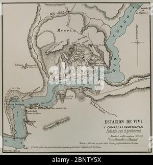 Historia de Afrique. Mapa de la estación de Vivi y comarcas inmediatas. El Congo y la Creación del Estado Independiente de este nombre. Historia de los Trabajos y Exploraciones Verificados, por Enrique M. Stanley. Editada en Barcelona, hacia 1890. Espagne. Banque D'Images