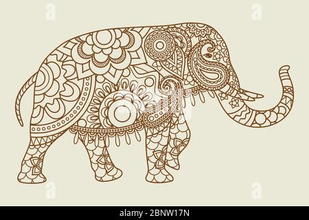 Mehendi Indian Elephant illistration couleurs vintage. Illustration vectorielle Illustration de Vecteur