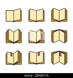 Les icônes de livres ouverts sont isolées sur du blanc. Illustration vectorielle Illustration de Vecteur