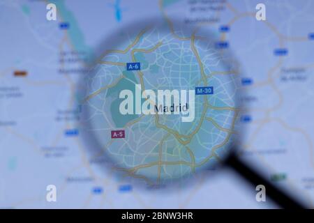 Los Angeles, Californie, Etats-Unis - 1er mai 2020 : ville de Madrid Nom de la ville avec emplacement sur la carte en gros plan, éditorial Banque D'Images