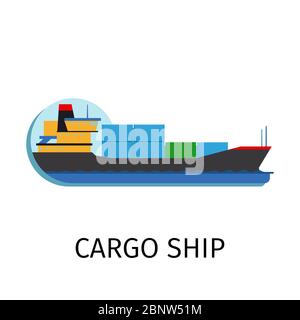Le véhicule Vector cargo est de style plat avec une affiche sur fond blanc Illustration de Vecteur