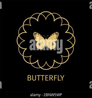 Étiquette avec papillon dans cadre de calligraphie sur fond sombre. Illustration vectorielle Illustration de Vecteur