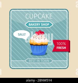 Carte mignon couleur pêche cupcake avec coeurs roses, illustration vectorielle Illustration de Vecteur