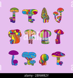 Illustration de champignons psychédéliques ou de vecteurs de champignons hallucinogènes Illustration de Vecteur