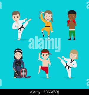 Illustration vectorielle pour les arts martiaux pour enfants. Karate fille et boxe garçon Illustration de Vecteur
