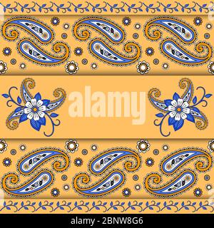 Carte de voeux ou d'invitation à motif cachemire et fleurs. Illustration vectorielle Illustration de Vecteur