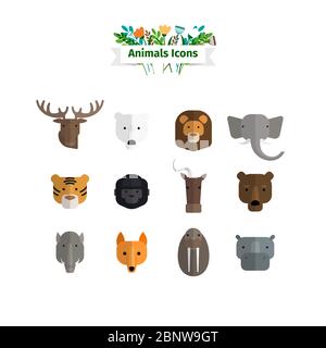 Ensemble d'avatars à plat pour animaux sauvages. Illustration vectorielle Illustration de Vecteur