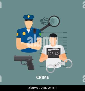Le concept de droit avec le crime. Illustration du policier et du vecteur criminel Illustration de Vecteur