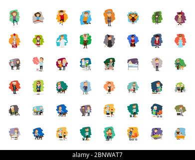 Différents personnages de personnage de dessin animé grand ensemble de vecteurs Illustration de Vecteur