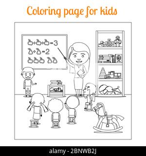 Page de livre de coloriage pour les enfants pendant la leçon. Illustration vectorielle Illustration de Vecteur