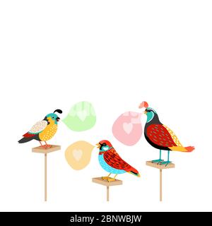 Changeons les oiseaux avec des bulles de parole et des coeurs. Illustration vectorielle Illustration de Vecteur