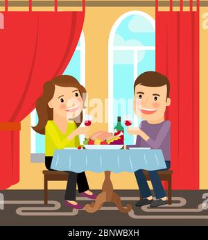 Couple assis à une table et fête. Illustration vectorielle Illustration de Vecteur