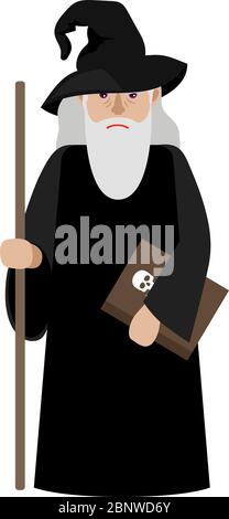 Illustration vectorielle de l'assistant de dessin animé. Enchanteur ou magicien de l'ancien homme magique isolé sur fond blanc Illustration de Vecteur