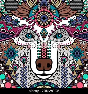 Motif tête d'ornement fleuri coloré à motif ours. Illustration vectorielle Illustration de Vecteur