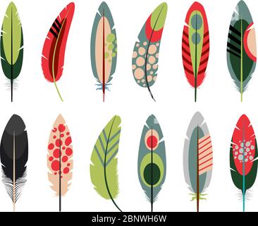 Icônes de plumes plates colorées sur fond blanc. Illustration vectorielle Illustration de Vecteur